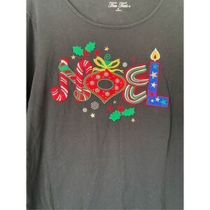 TRU tees Christmas women’s embroidered Noel black long sleeve top size medium￼